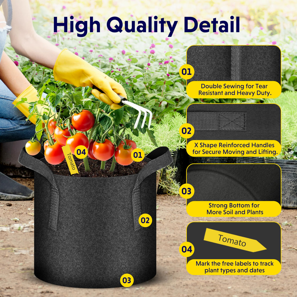 iPower 24-Pack 3 Gallon Grow Bags Heavy Duty Thickened Aeration Nonwoven Fabric Pots with Nylon Handles and 24 Labels for Planting Vegetables, Fruits, Flowers, Black