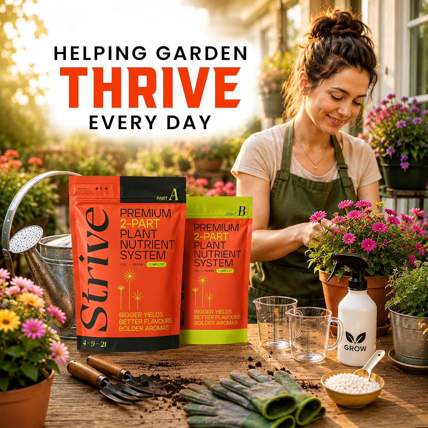 Strive Fertilizer Starter Kit Combo - Veg + Bloom General Hydroponic Nutrients - Indoor, Outdoor and Soil Growing Plant Food - Booster for Vegetables, Succulents, Flowers (Trial Combo 300 Grams)