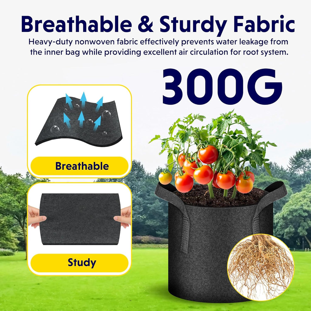 iPower 24-Pack 3 Gallon Grow Bags Heavy Duty Thickened Aeration Nonwoven Fabric Pots with Nylon Handles and 24 Labels for Planting Vegetables, Fruits, Flowers, Black
