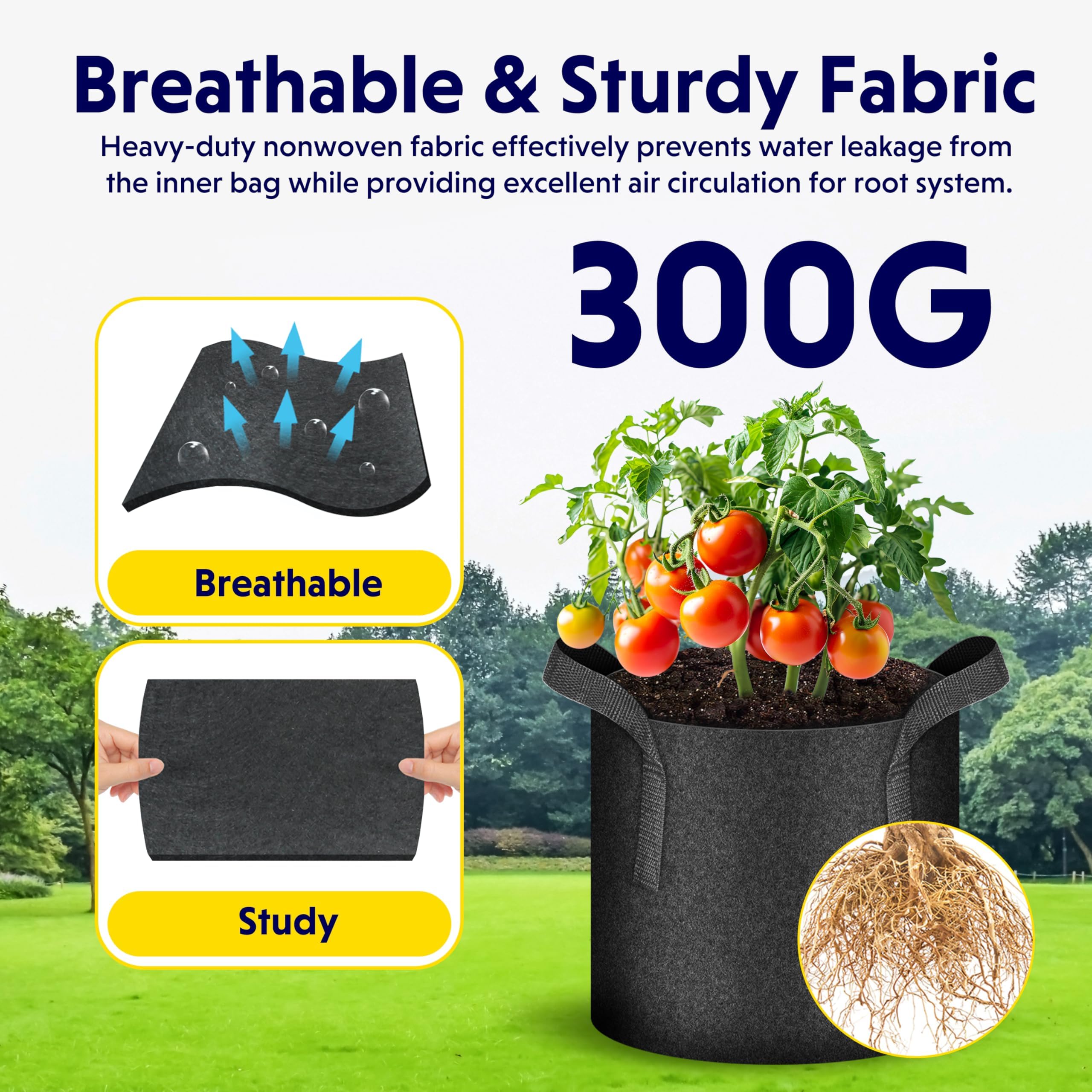 iPower 24-Pack 3 Gallon Grow Bags Heavy Duty Thickened Aeration Nonwoven Fabric Pots with Nylon Handles and 24 Labels for Planting Vegetables, Fruits, Flowers, Black
