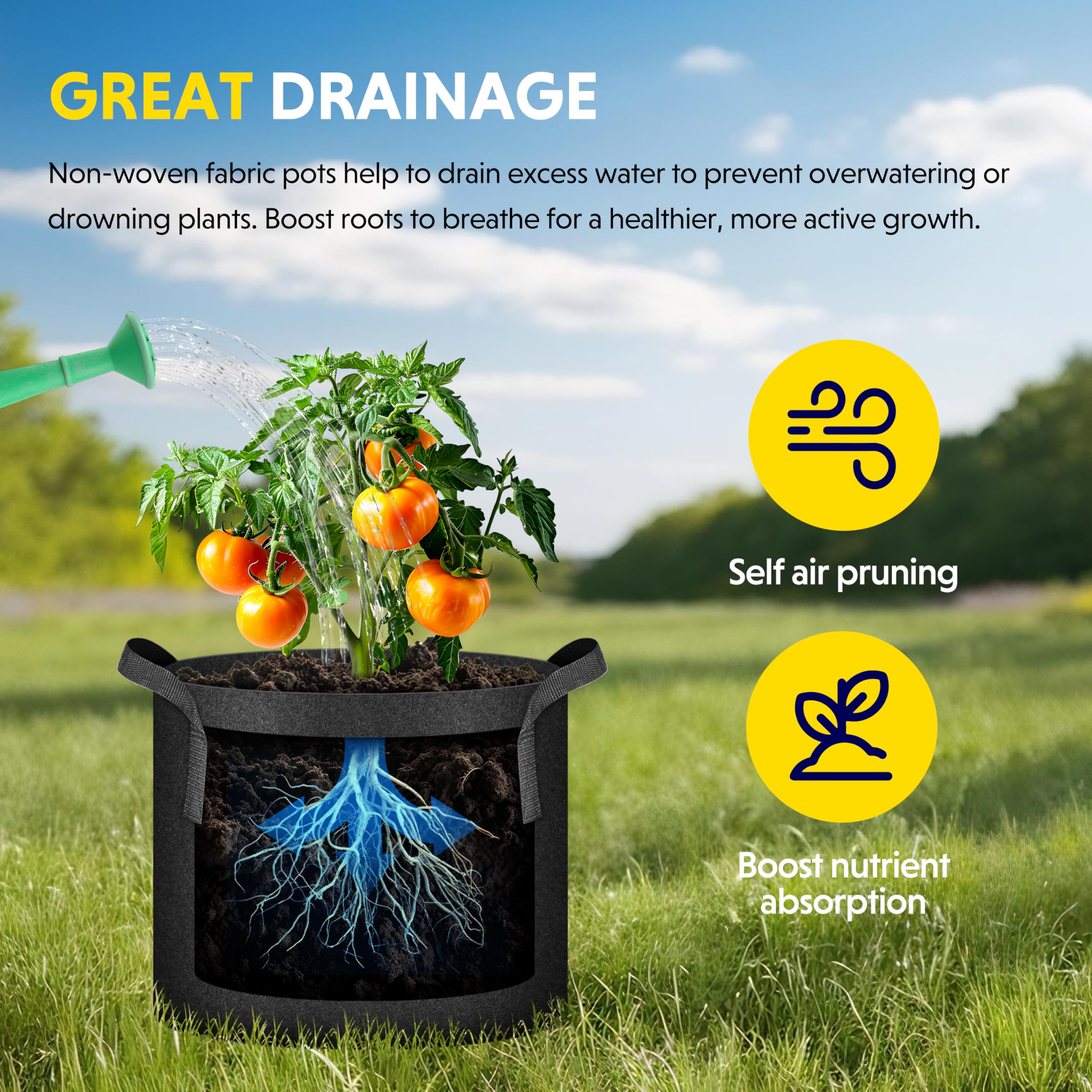 iPower 24-Pack 3 Gallon Grow Bags Heavy Duty Thickened Aeration Nonwoven Fabric Pots with Nylon Handles and 24 Labels for Planting Vegetables, Fruits, Flowers, Black