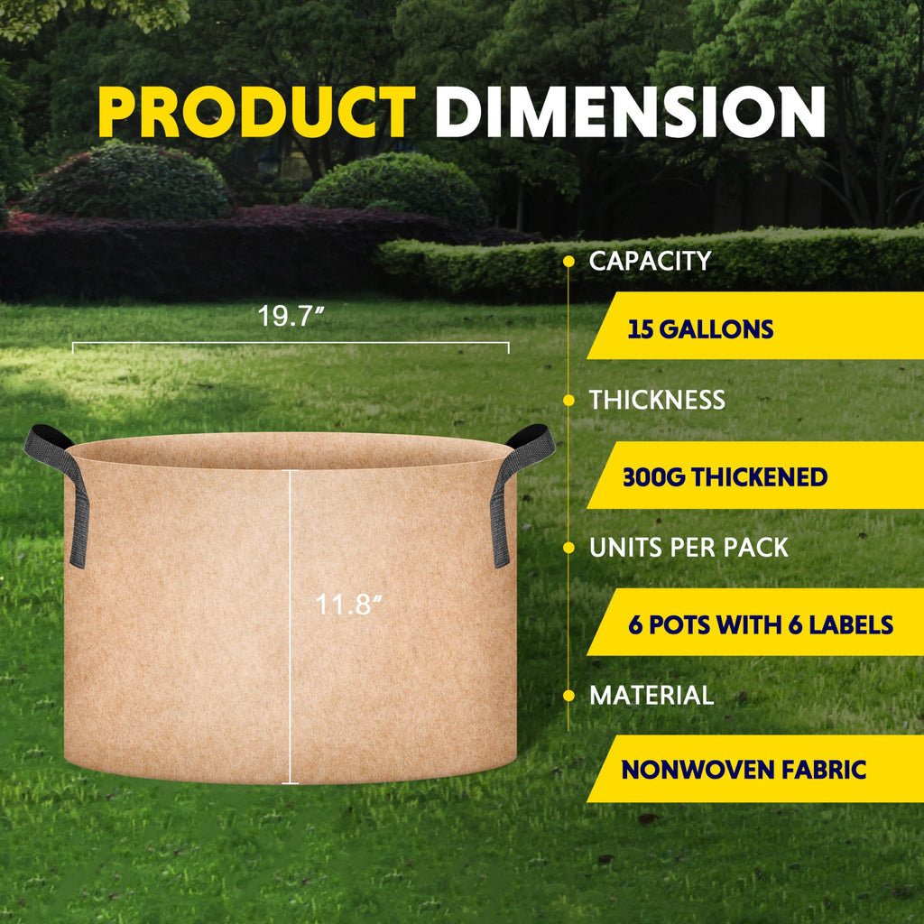 iPower 24-Pack 3 Gallon Grow Bags Heavy Duty Thickened Aeration Nonwoven Fabric Pots with Nylon Handles and 24 Labels for Planting Vegetables, Fruits, Flowers, Black