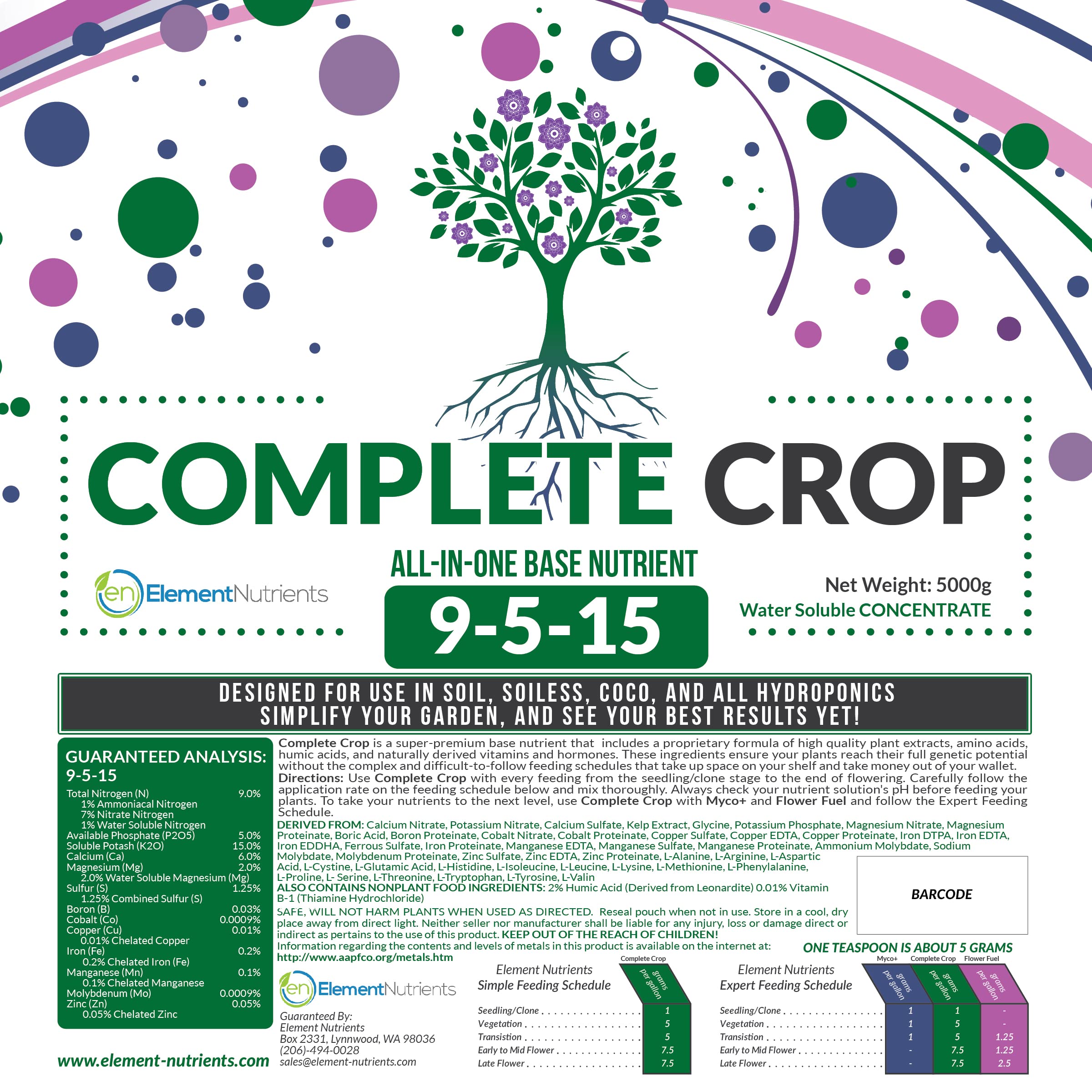 Complete Crop 9-5-15 - All-in-One Plant Food by Element Nutrients (1000g)
