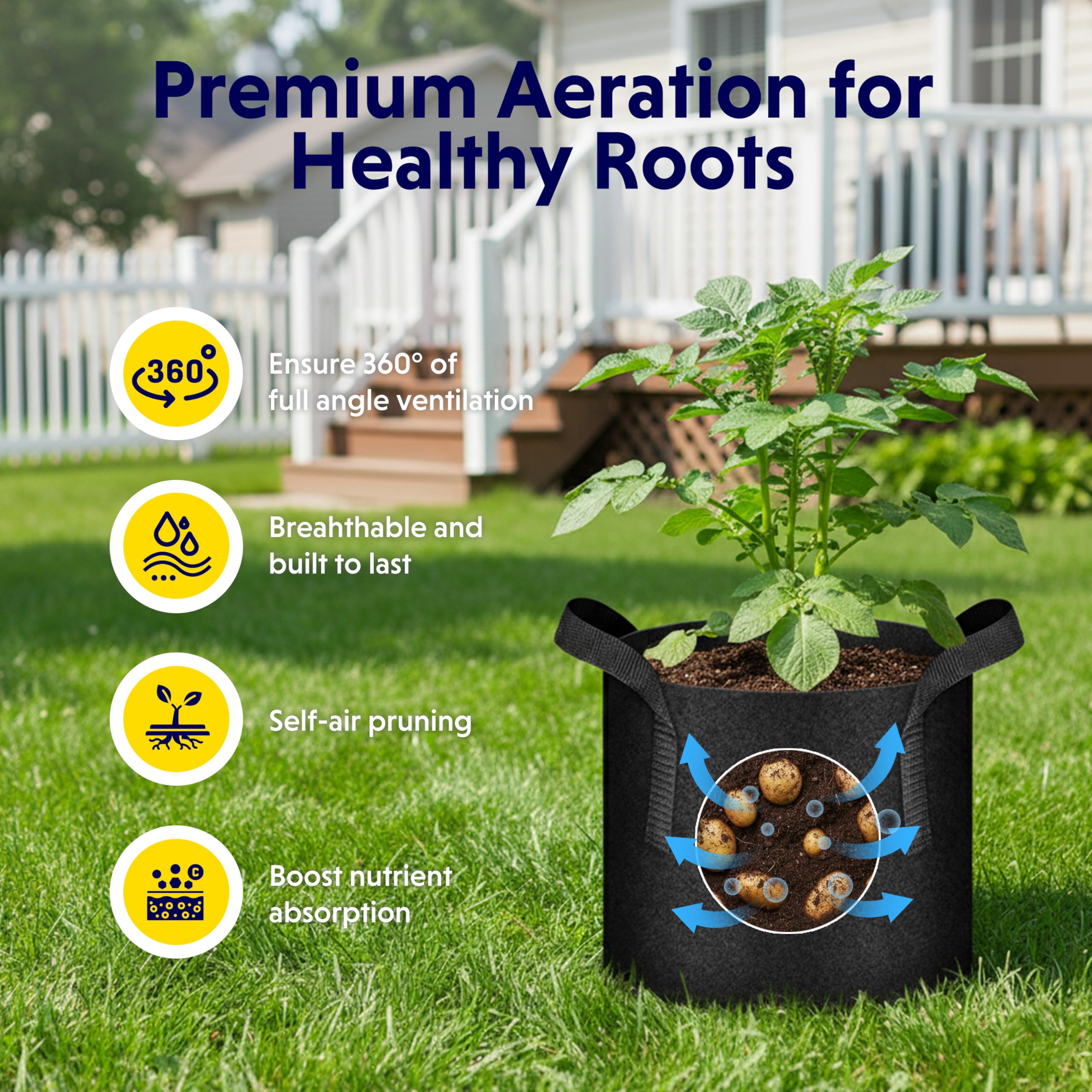 iPower 24-Pack 3 Gallon Grow Bags Heavy Duty Thickened Aeration Nonwoven Fabric Pots with Nylon Handles and 24 Labels for Planting Vegetables, Fruits, Flowers, Black