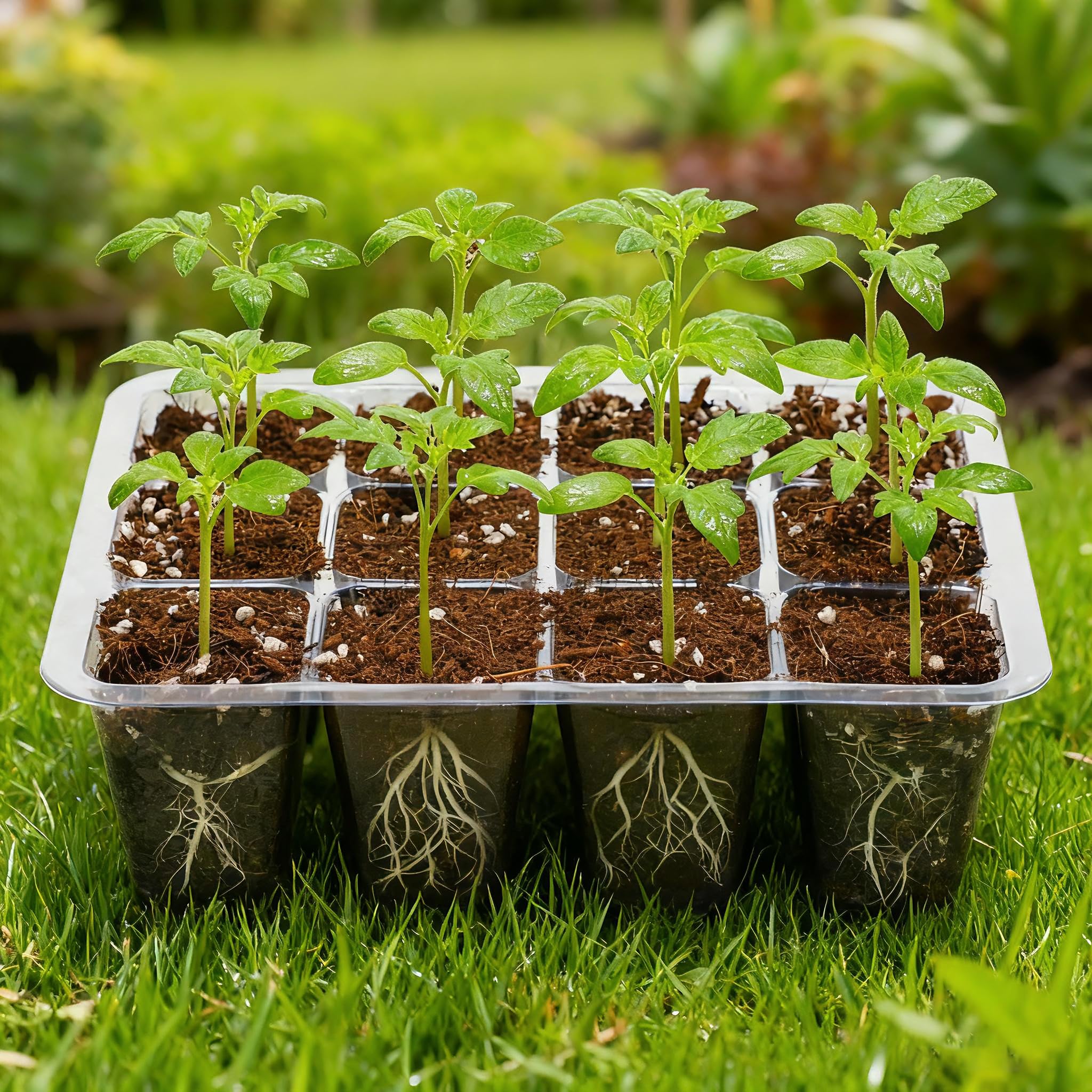 10-Pack Seed Starter Trays, Tall Dome, Base, 12-Cell Tray, Clear | 10 Seedling Kits with Tall Domes for Large Seed Starting. Adjustable Vents, Clear Trays & Heat Mat Compatibility, Indoor Use