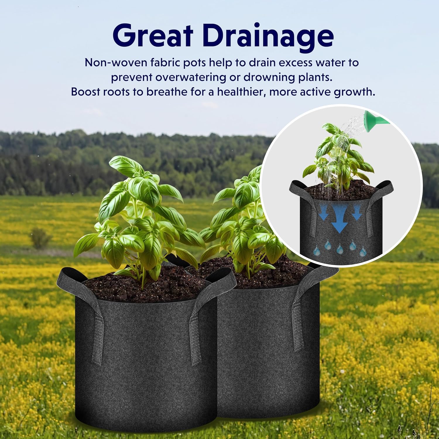 iPower 24-Pack 3 Gallon Grow Bags Heavy Duty Thickened Aeration Nonwoven Fabric Pots with Nylon Handles and 24 Labels for Planting Vegetables, Fruits, Flowers, Black