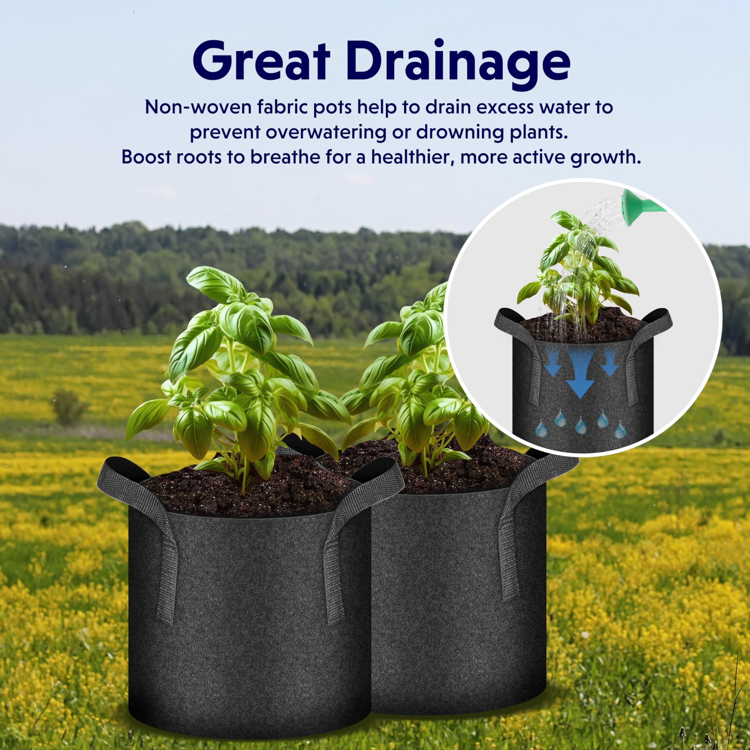 iPower 24-Pack 3 Gallon Grow Bags Heavy Duty Thickened Aeration Nonwoven Fabric Pots with Nylon Handles and 24 Labels for Planting Vegetables, Fruits, Flowers, Black