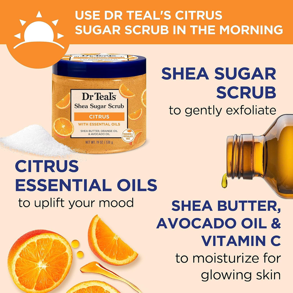 Dr Teal's Shea Sugar Body Scrub, Cannabis Sativa Hemp Seed Oil with Essential Oils, 19 oz (Pack of 3)