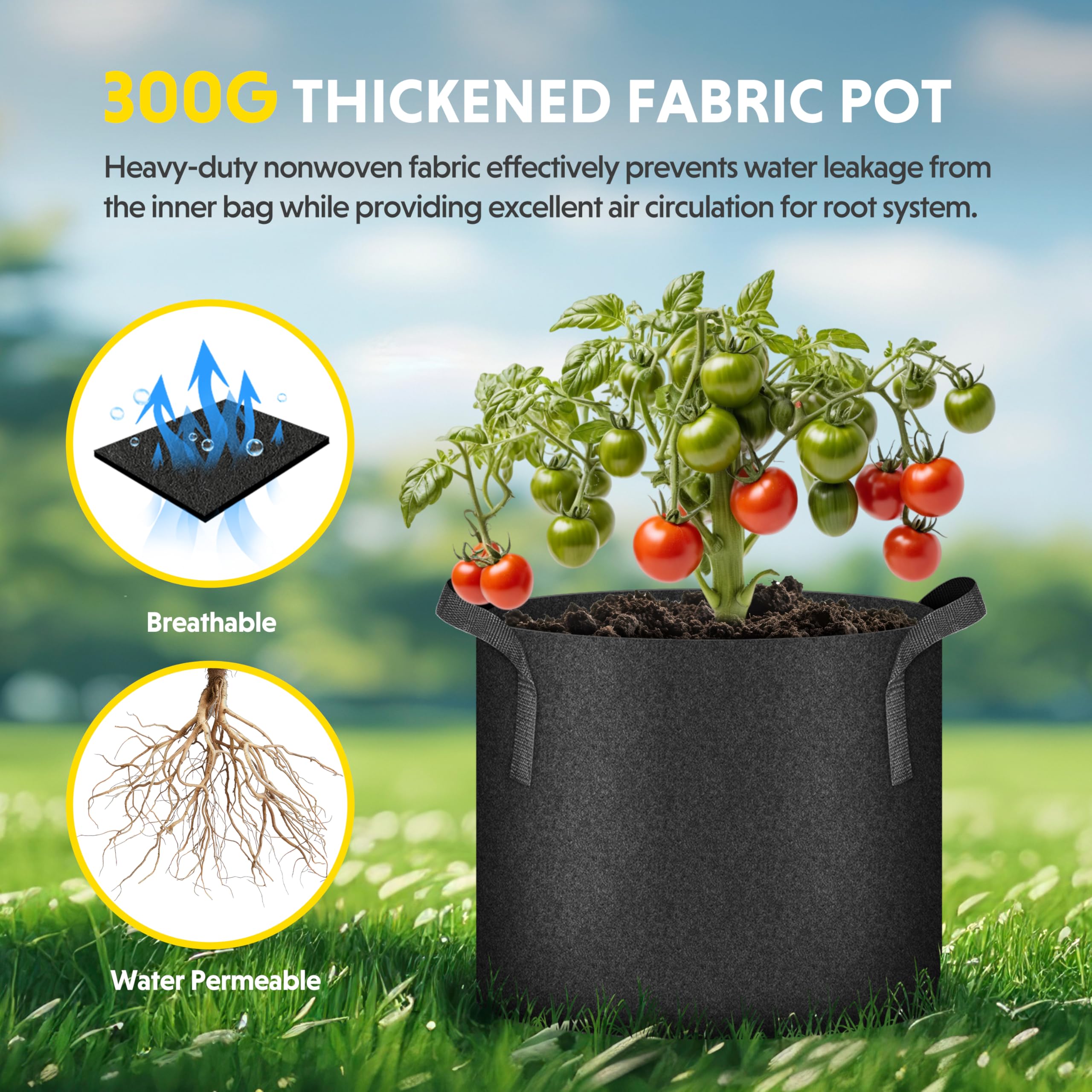 iPower 24-Pack 3 Gallon Grow Bags Heavy Duty Thickened Aeration Nonwoven Fabric Pots with Nylon Handles and 24 Labels for Planting Vegetables, Fruits, Flowers, Black