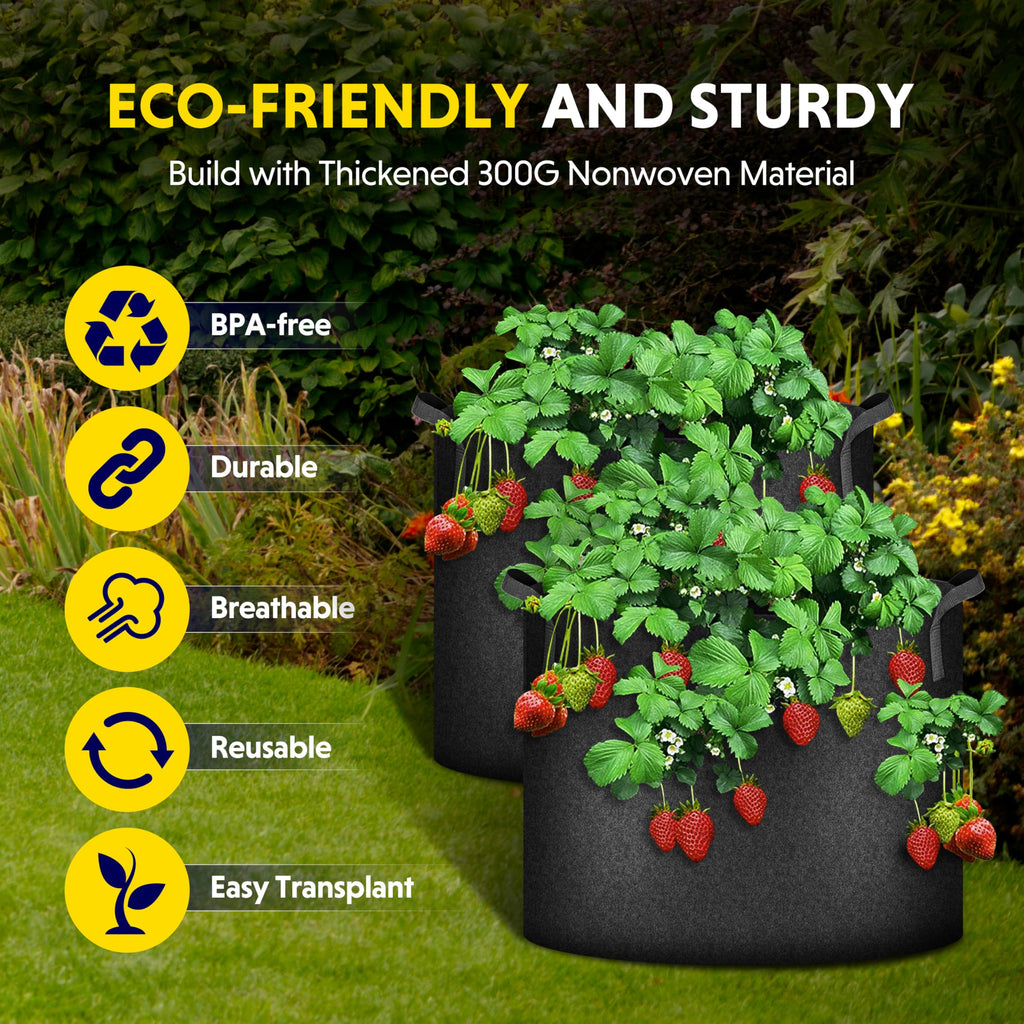 iPower 24-Pack 3 Gallon Grow Bags Heavy Duty Thickened Aeration Nonwoven Fabric Pots with Nylon Handles and 24 Labels for Planting Vegetables, Fruits, Flowers, Black