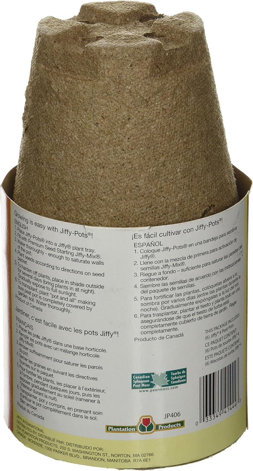Jiffy-PotsOrganic Seed Starting 4" Biodegradable Peat Pots, 6 Pack