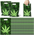 Selorin 50Pcs Weed Party Favor Bags Green Pot Leaves Smoking Marijuana Plastic Goodie Treat Bags with Handles Happy 420 Cannabis Have a Dope Candy Gift Bag Birthday Party Supplies for Adult Stoner