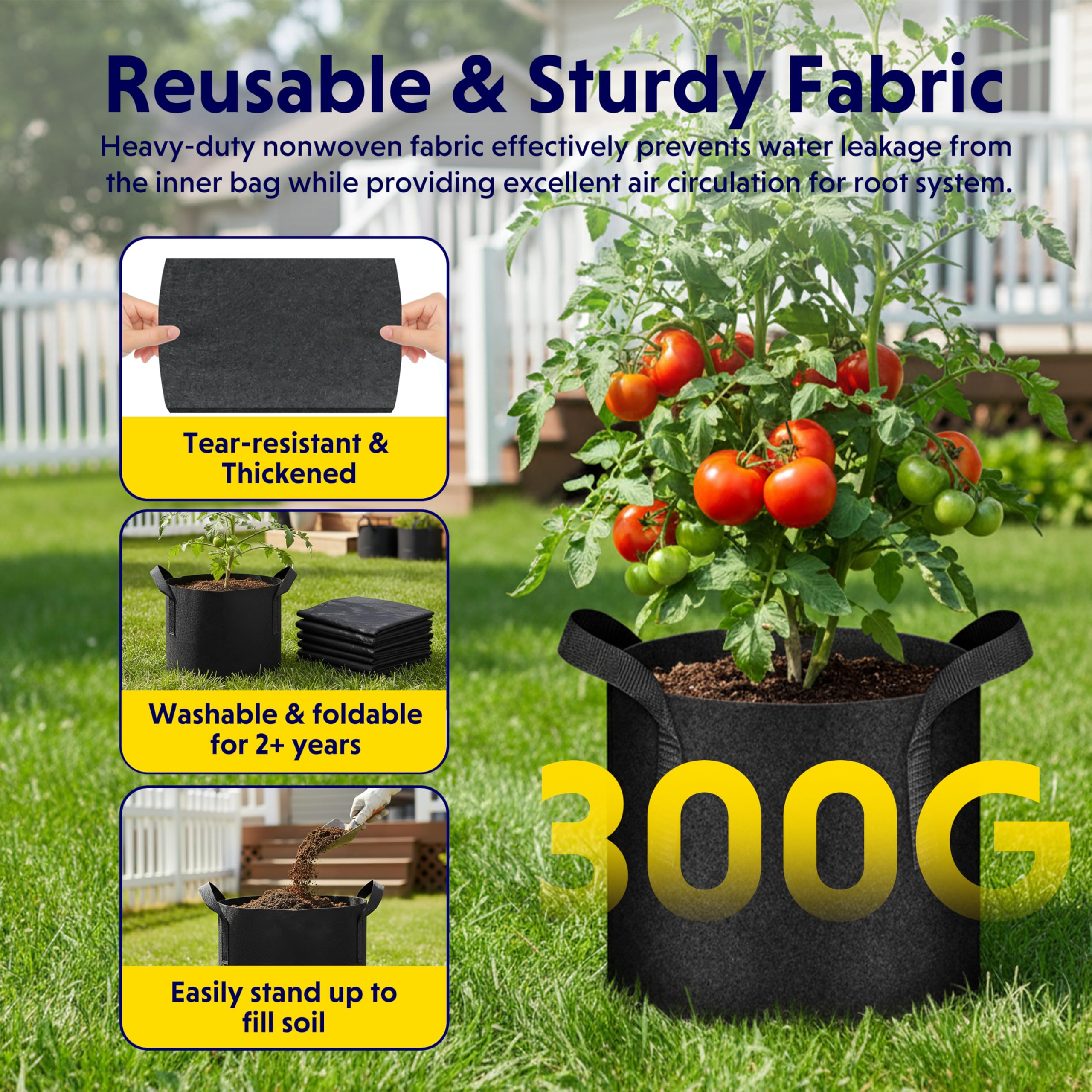 iPower 24-Pack 3 Gallon Grow Bags Heavy Duty Thickened Aeration Nonwoven Fabric Pots with Nylon Handles and 24 Labels for Planting Vegetables, Fruits, Flowers, Black