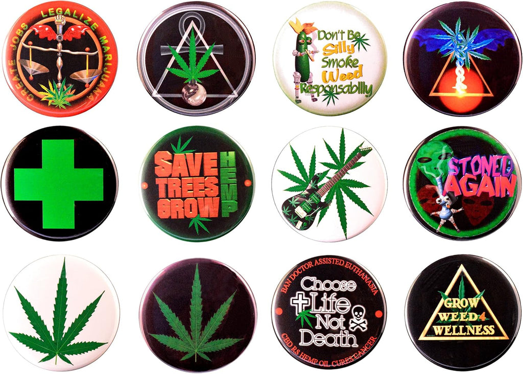 Pack-12 Medical Cannabis Magnets Classic Bundle # 2, 2.25" Diameter