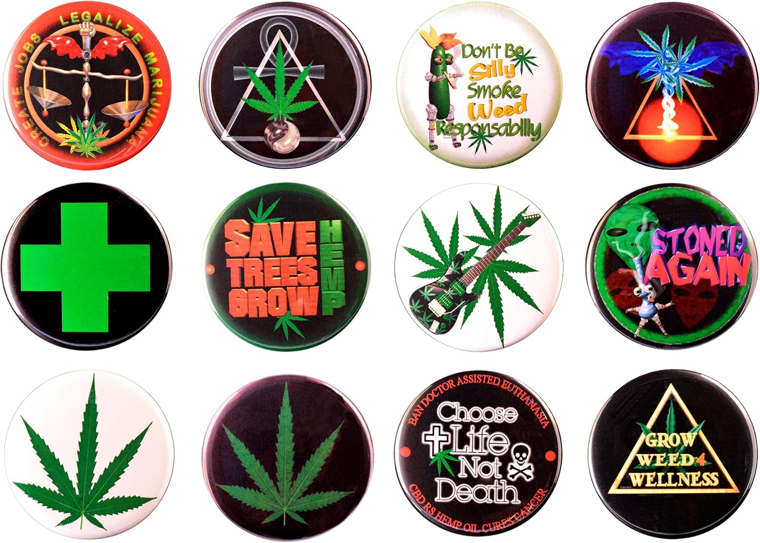 Pack-12 Medical Cannabis Magnets Classic Bundle # 2, 2.25" Diameter