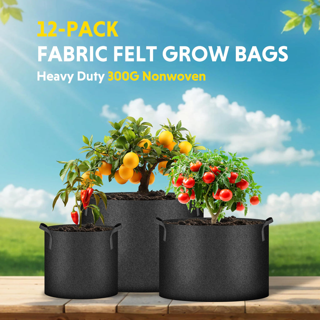 iPower 24-Pack 3 Gallon Grow Bags Heavy Duty Thickened Aeration Nonwoven Fabric Pots with Nylon Handles and 24 Labels for Planting Vegetables, Fruits, Flowers, Black