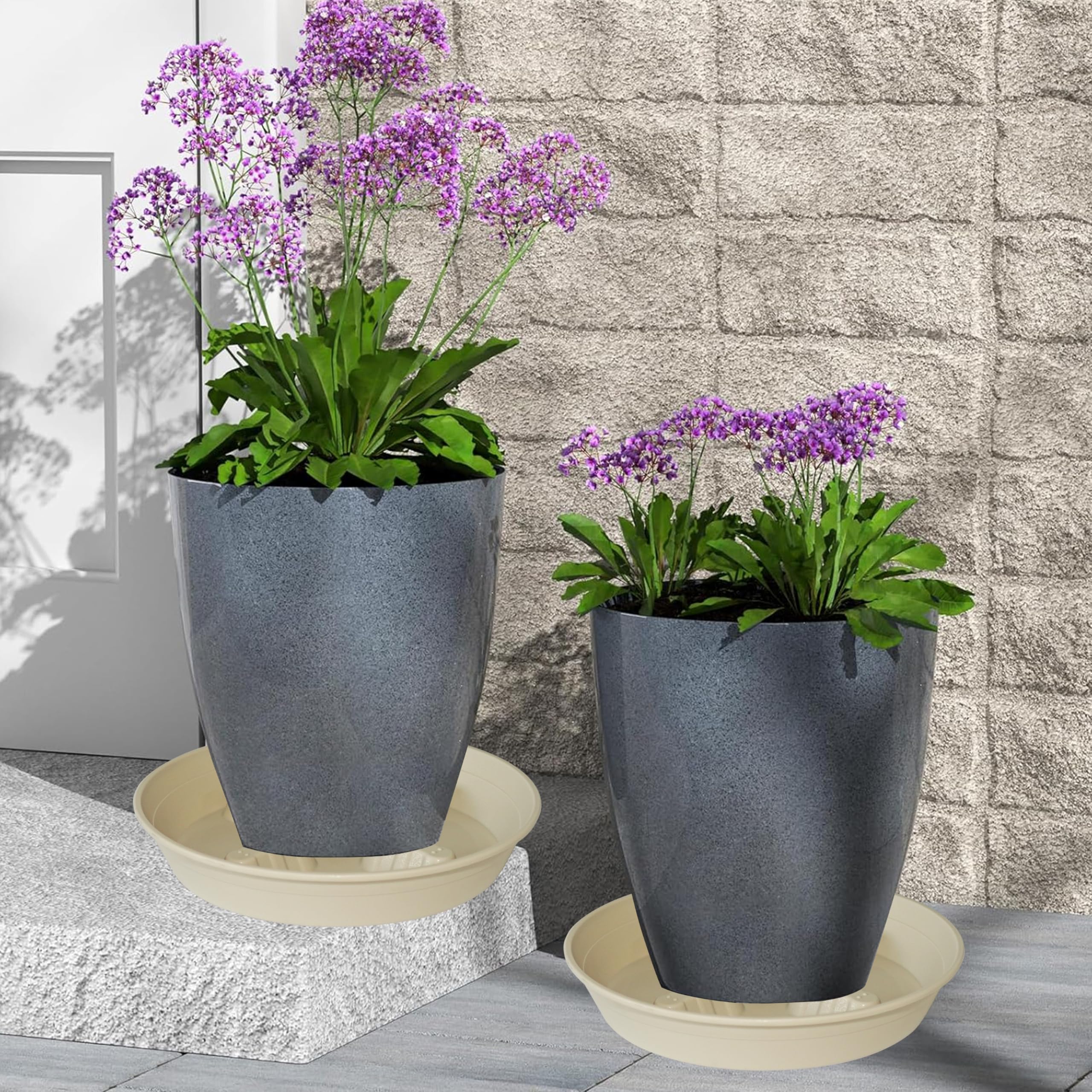 4 Pack Plant Saucer 8 inch, 10 12 14 17 inch, Plant Stand Plastic Plant Saucers for Indoors Outdoor, Heavy Duty Flower Planter Drip Trays for Pots, Pot Saucers for Plants, Grow Bags Saucers
