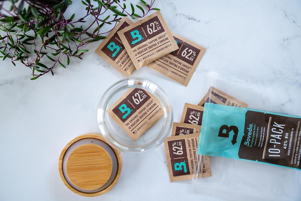 Boveda 62% RH Size 8-10 Pack Two-Way Humidity Control Packs - for Storing 1 oz - Moisture Absorber for Small Storage Containers - Humidifier Packs - Hydration Packets w/Resealable Bag