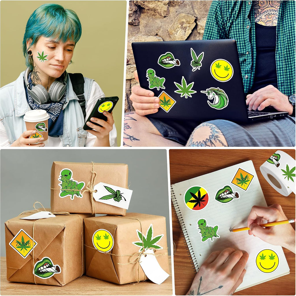 500Pcs Weed Marijuana Stickers Roll for Adult Cannabis Green Leaf Decals Decorations Trippy Smoking Have a Dope Birthday Party Favors Merch Gifts for 420 Stoners Laptop Water Bottles Journaling Decor