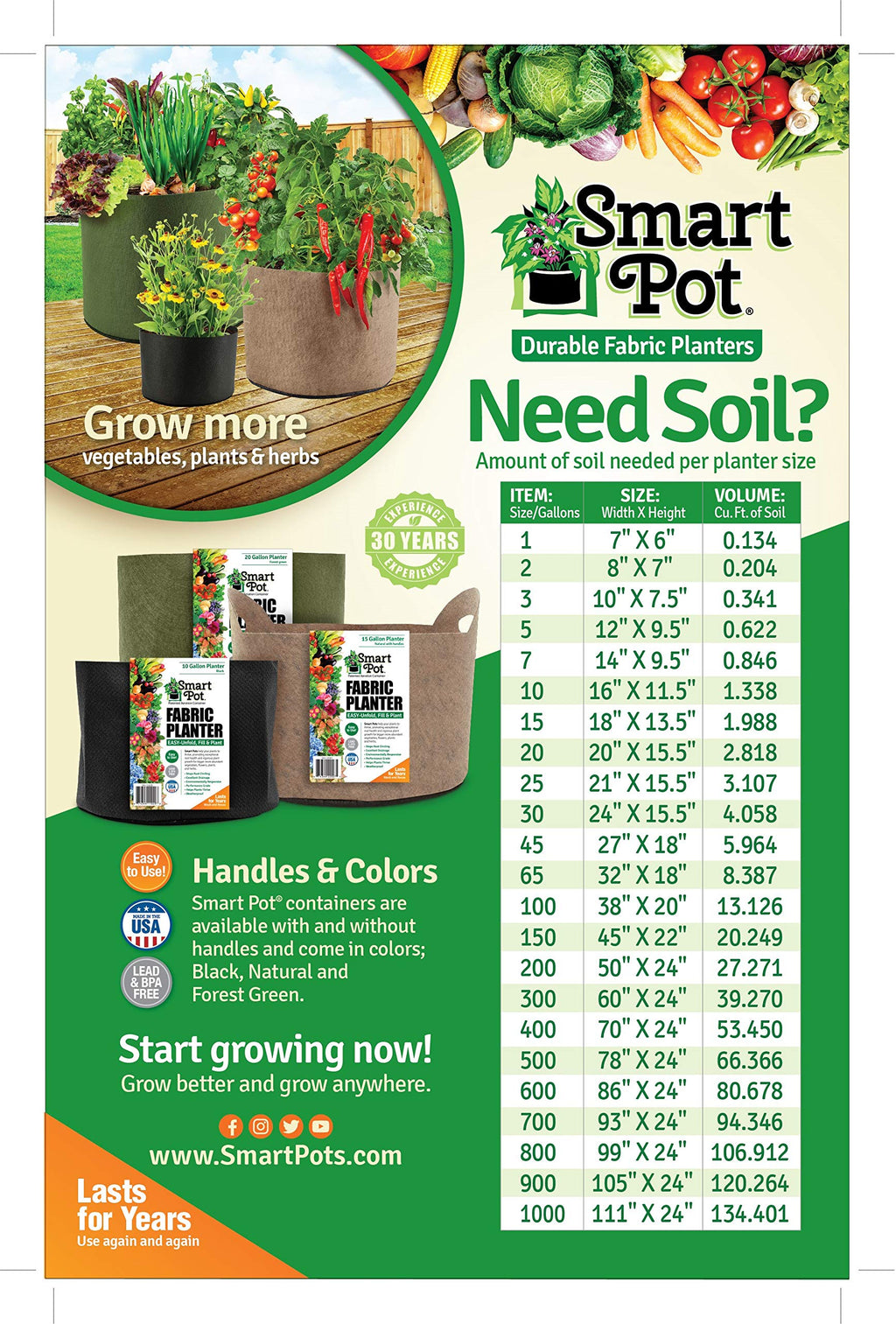 Smart Pots 15-Gallon Smart Pot Soft-Sided Container, Tan with Strap Handles