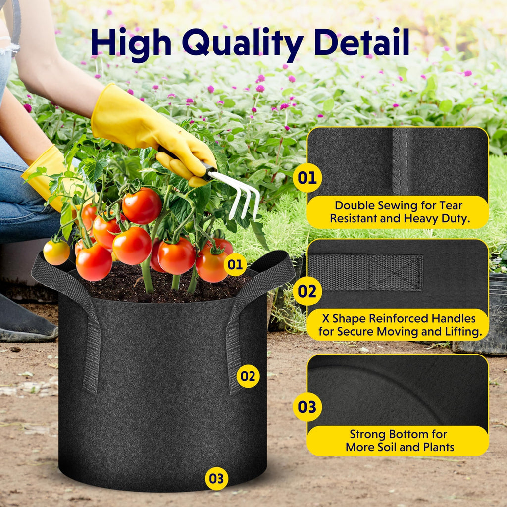 iPower 24-Pack 3 Gallon Grow Bags Heavy Duty Thickened Aeration Nonwoven Fabric Pots with Nylon Handles and 24 Labels for Planting Vegetables, Fruits, Flowers, Black