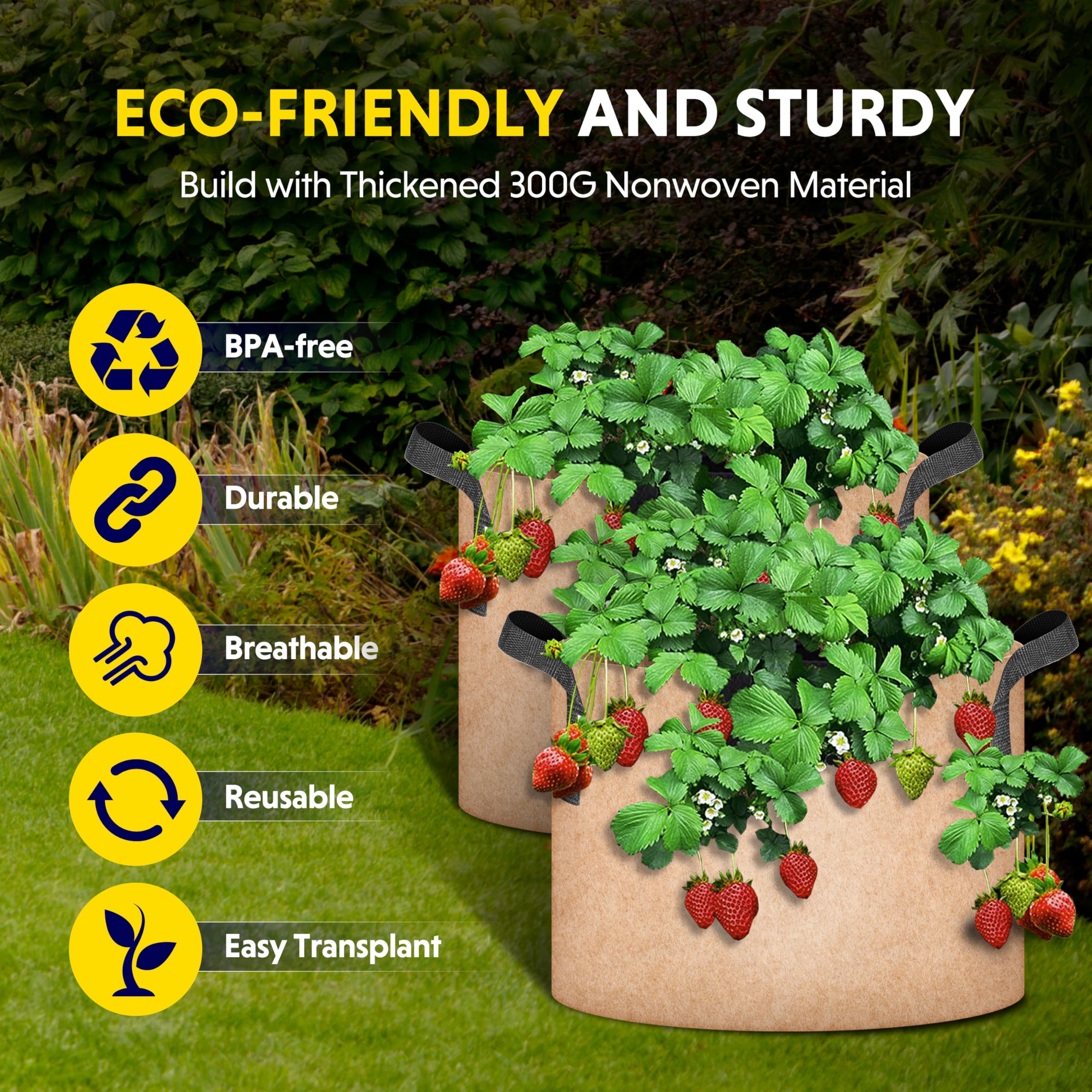 iPower 24-Pack 3 Gallon Grow Bags Heavy Duty Thickened Aeration Nonwoven Fabric Pots with Nylon Handles and 24 Labels for Planting Vegetables, Fruits, Flowers, Black