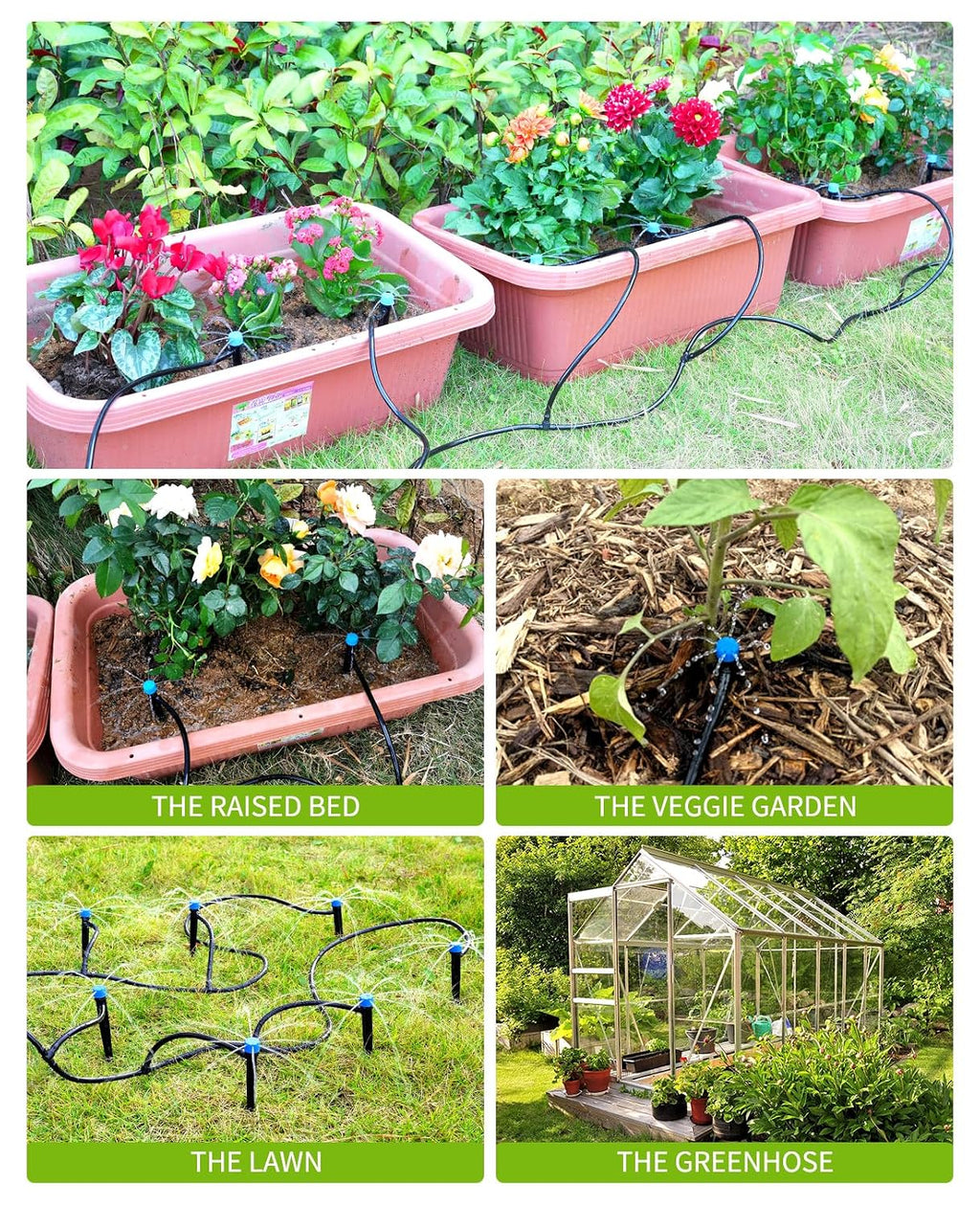 HIRALIY 50ft Drip Irrigation Kit Plant Watering System 8x5mm Blank Distribution Tubing DIY Automatic Irrigation Equipment Set for Garden Greenhouse Flower Bed Patio Lawn