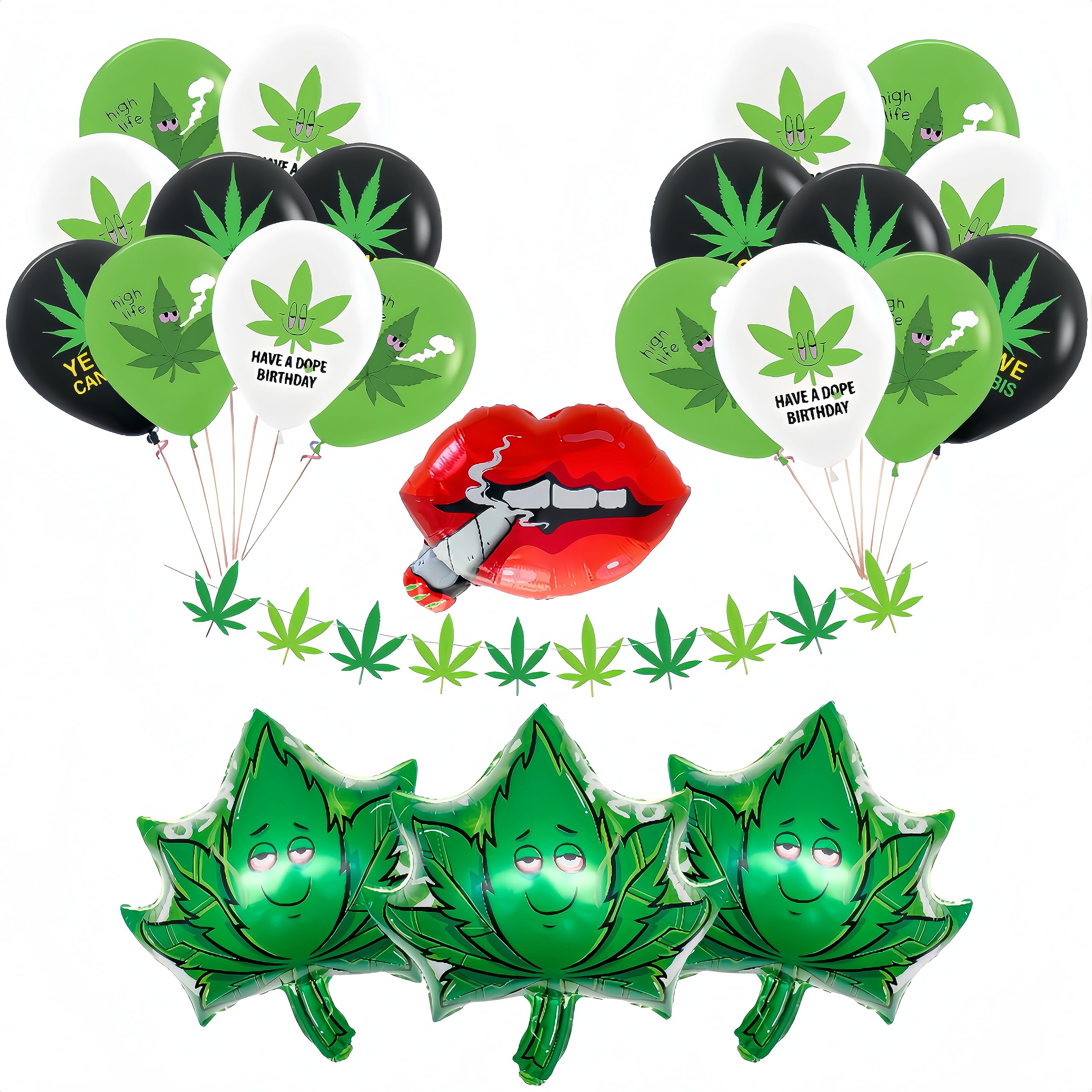 6 PCS Weed Marijuana Balloons/Weed Party Decorations for Adults/420 party decorations/Cannabis Birthday Themed Party/Lets Get Lit /Marijuana Theme Weed Aluminum Balloon/Weed Balloons Party Supplies