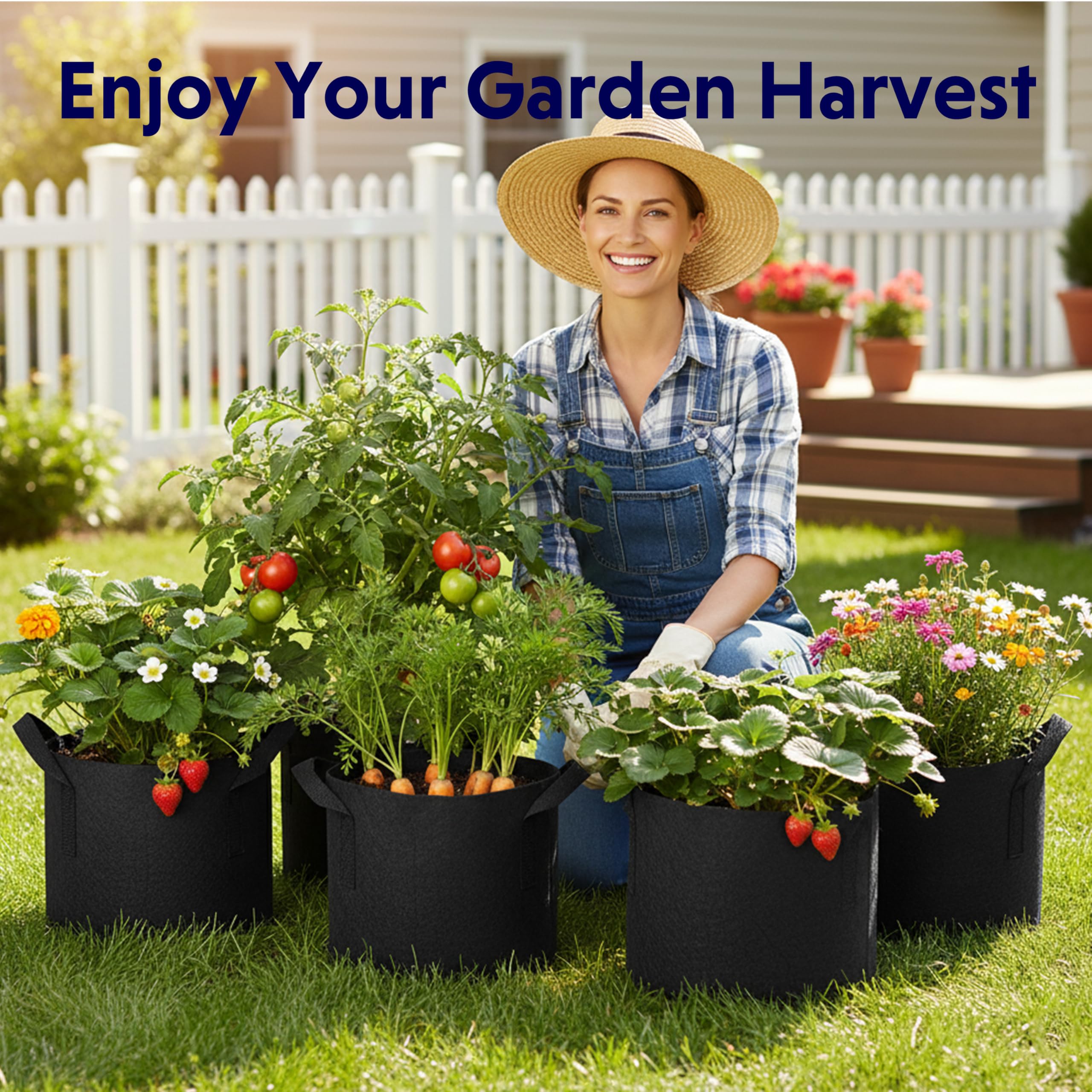 iPower 24-Pack 3 Gallon Grow Bags Heavy Duty Thickened Aeration Nonwoven Fabric Pots with Nylon Handles and 24 Labels for Planting Vegetables, Fruits, Flowers, Black