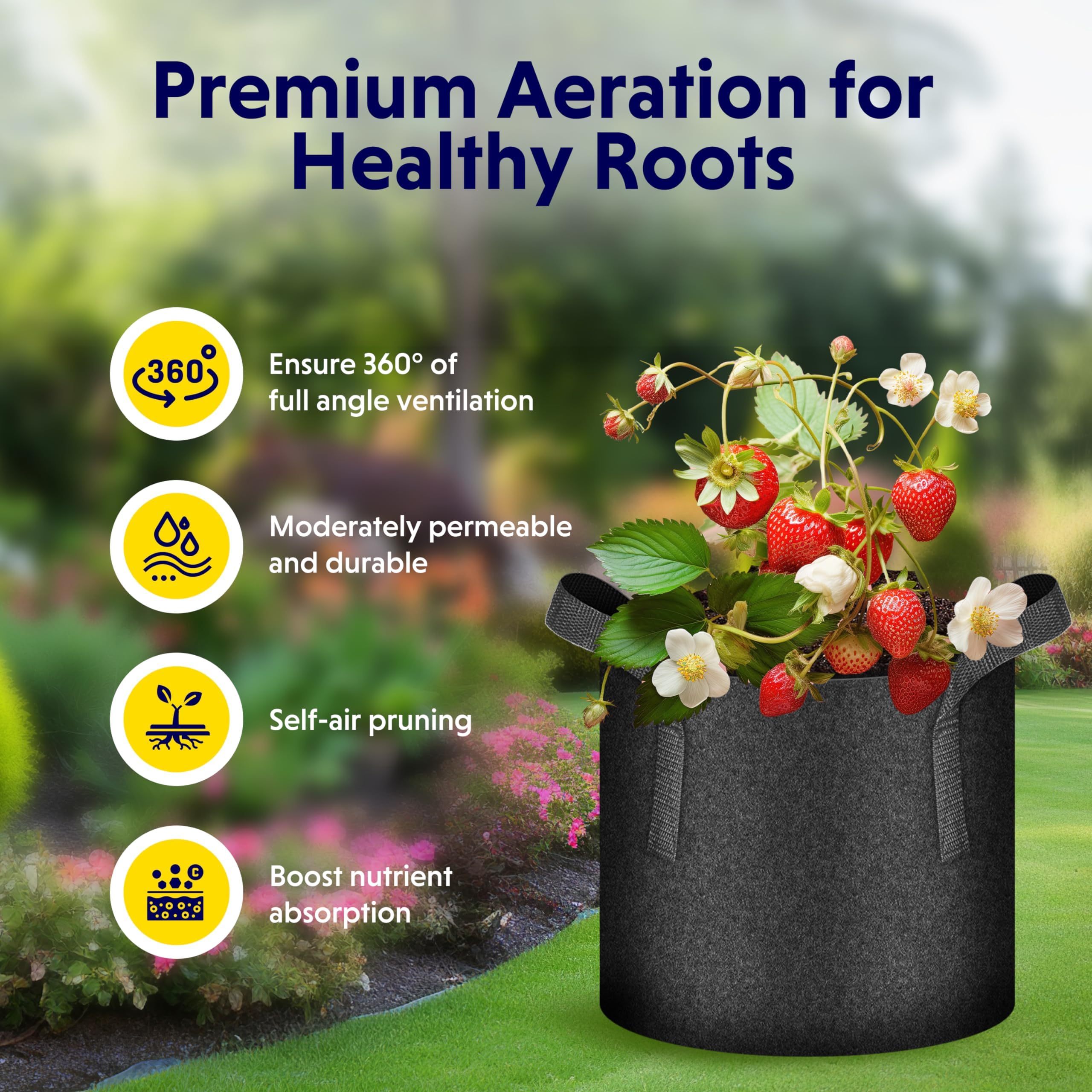 iPower 24-Pack 3 Gallon Grow Bags Heavy Duty Thickened Aeration Nonwoven Fabric Pots with Nylon Handles and 24 Labels for Planting Vegetables, Fruits, Flowers, Black