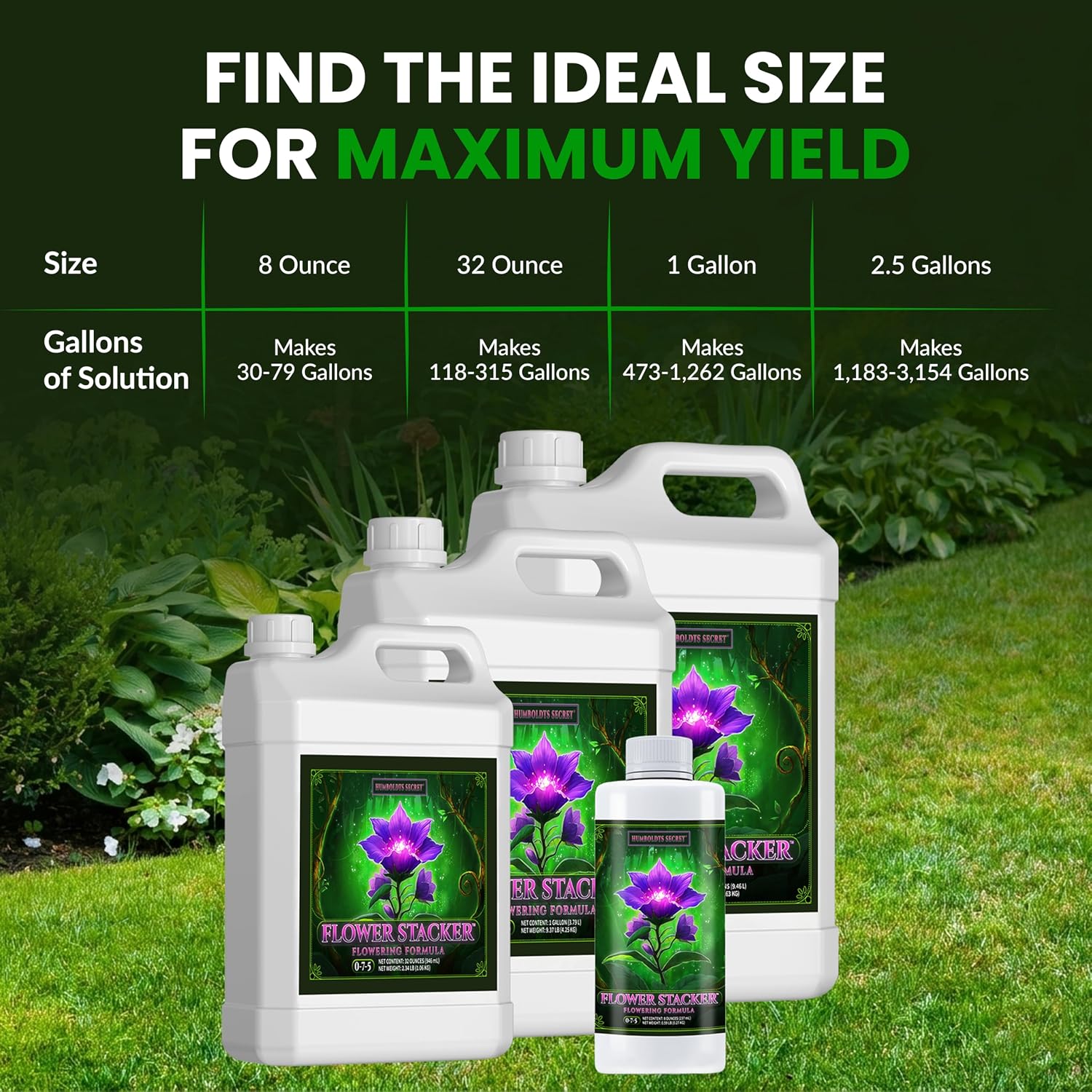 Humboldts Secret Flower Stacker | 0-7-5 Bloom Booster with Vitamin B1 | High Phosphorus Potassium Flowering Nutrients | Potting Soil Hydroponics Coco | Indoor & Outdoor Plants | 32 Ounce