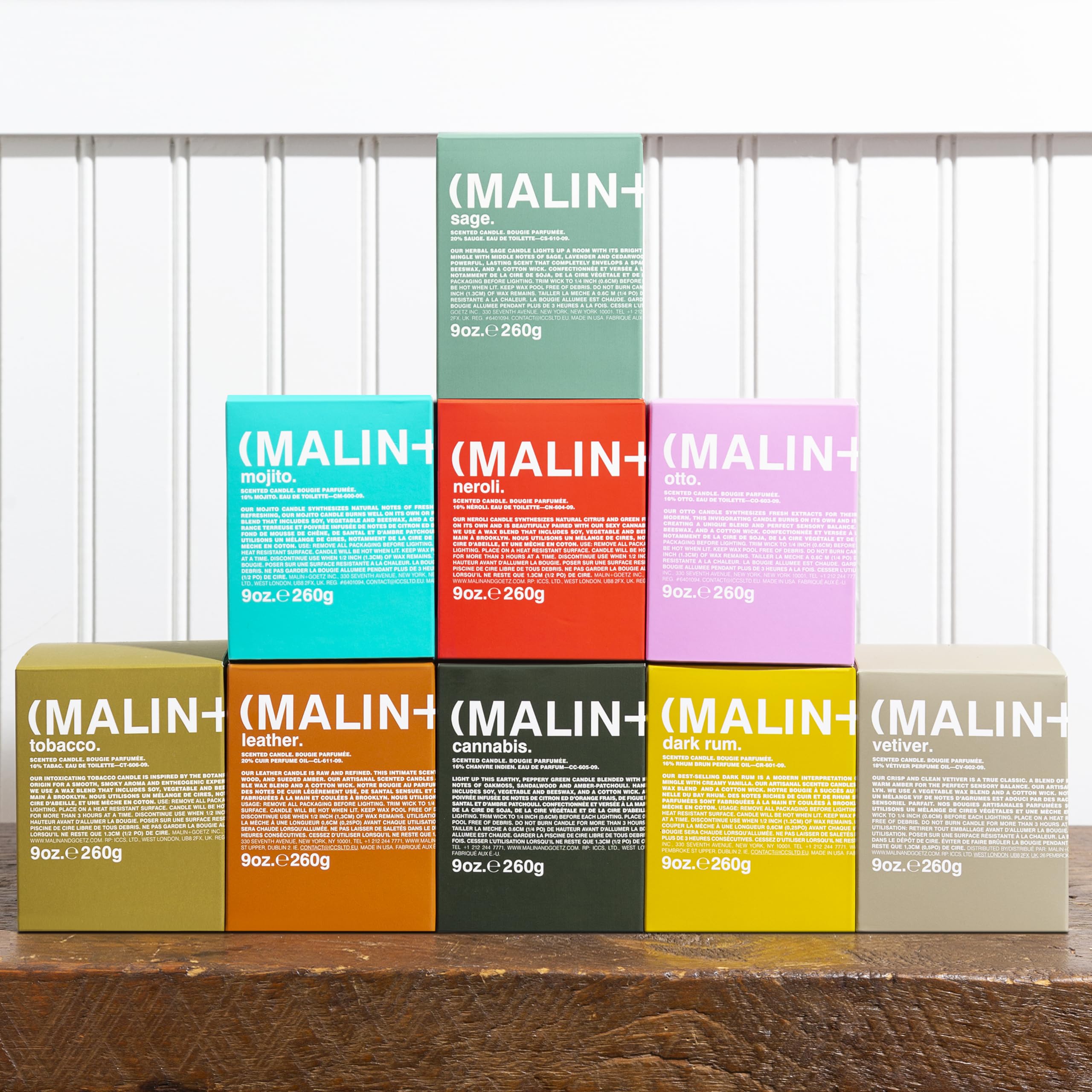 MALIN+GOETZ 9oz Scented Candle | Hand-Poured Soy Wax with Unique Fragrance Blends | Clean-Burning, Vegan & Cruelty-Free | Bergamot, Sage, Otto, Tomato, Strawberry, Cannabis, Dark Rum & Leather