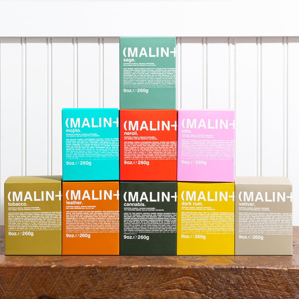 MALIN+GOETZ 9oz Scented Candle | Hand-Poured Soy Wax with Unique Fragrance Blends | Clean-Burning, Vegan & Cruelty-Free | Bergamot, Sage, Otto, Tomato, Strawberry, Cannabis, Dark Rum & Leather